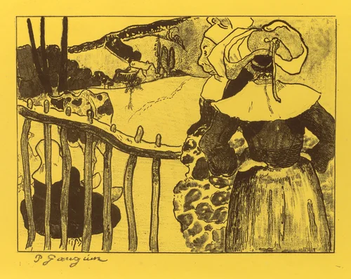 Volpini Suite: Breton Women by a Gate (Bretonnes à la Barrière) by Paul Gauguin, print, 1889