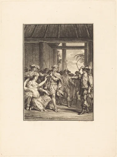 La découverte du nouveau monde by Pierre Duflos; Jean-Michel Moreau the Younger, print, 1742-1816