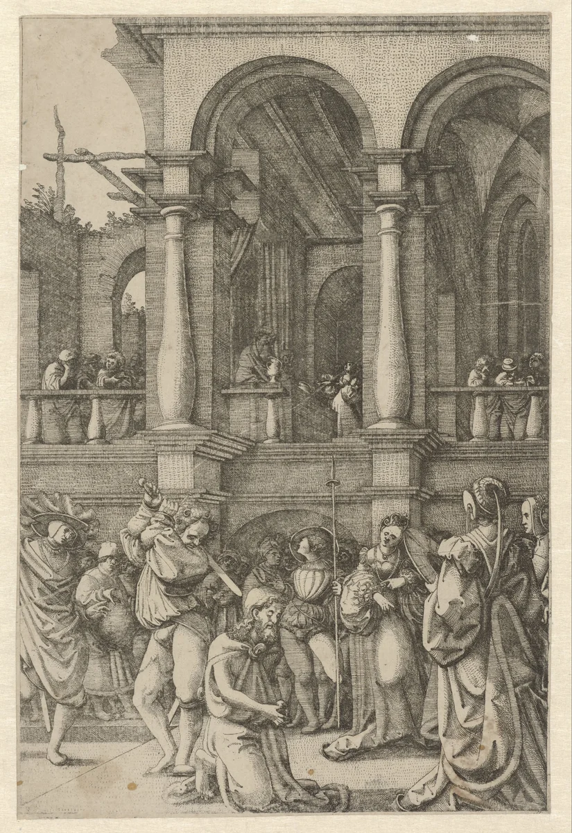 Onthoofding van Johannes de Doper by Frans Crabbe van Espleghem, print, 1490-1552