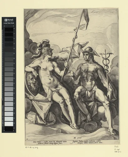 Minerva en Mercurius by Unknown, print, 1588