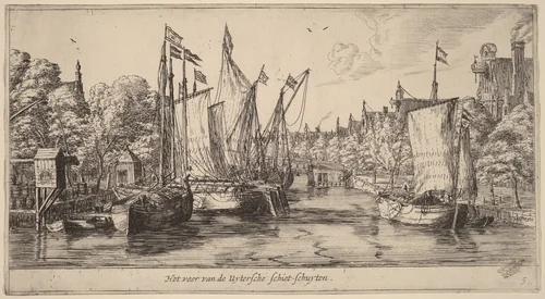 The Ferry to Utrecht (Het veer van der Uytersche schiet-schuyten) by Reinier Nooms, print, 1623-1667