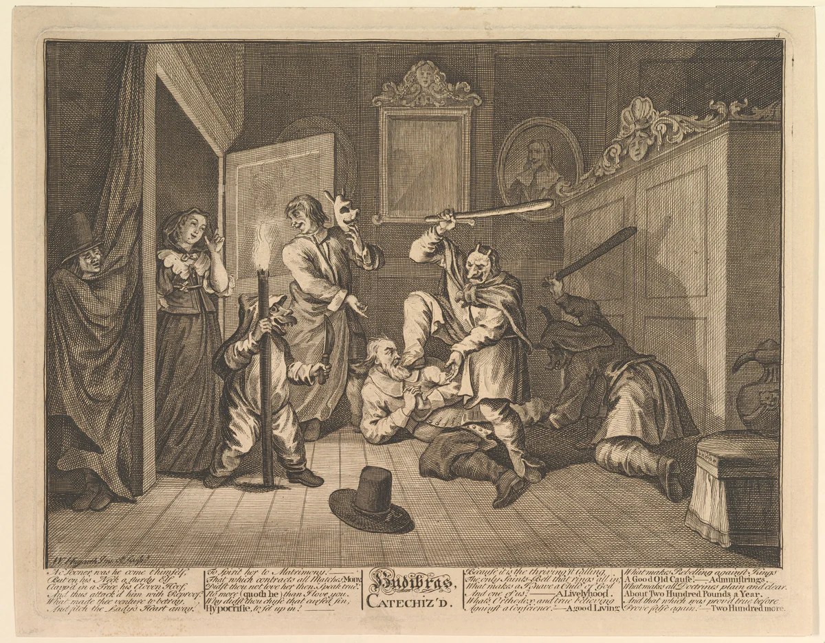 Hudibras Catechized (Twelve Large Illustrations for Samuel Butler's Hudibras, Plate 9) by William Hogarth, print, 1725-1768