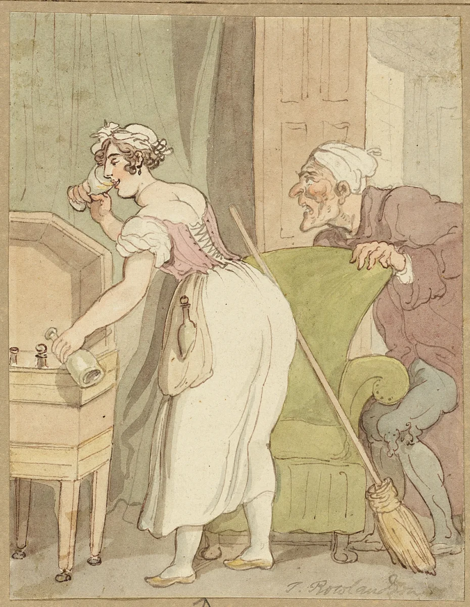 Woman Caught Stealing a Drink by Thomas Rowlandson, painting, 1776-1827