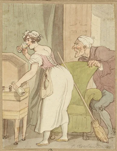 Woman Caught Stealing a Drink by Thomas Rowlandson, painting, 1776-1827