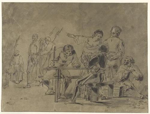 Petrus verloochent Christus by Leonaert Bramer, drawing, 1606-1674