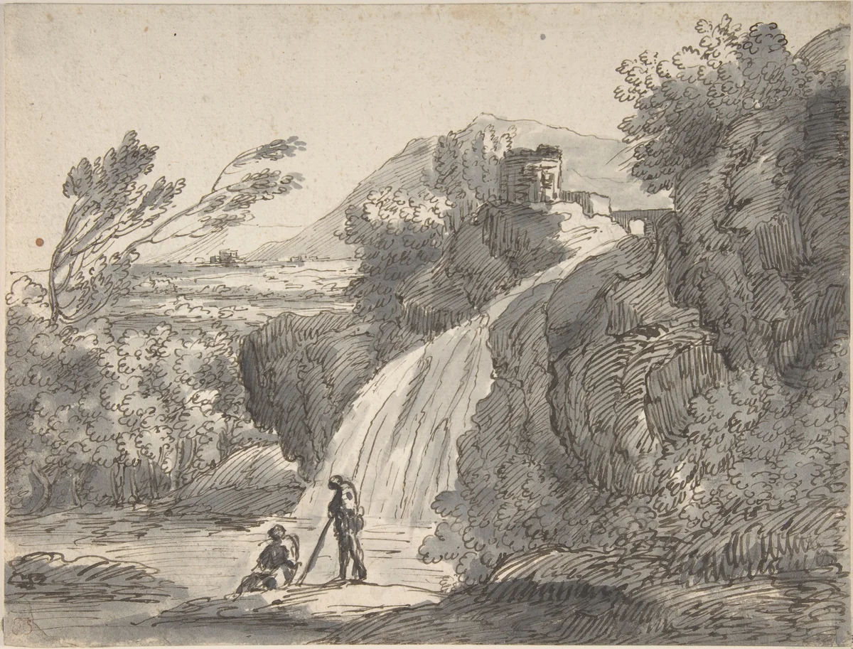 Landscape with Two Figures by anonymous, drawing, 1600-1699
