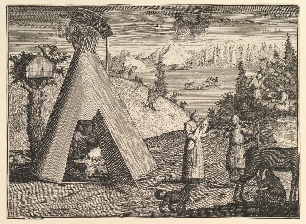 A Lapland Hut (Aubry de La Mottraye's "Travels throughout Europe, Asia and into Part of Africa...," London, 1724, vol. II, pl. 38) by William Hogarth, print, 1723-1724