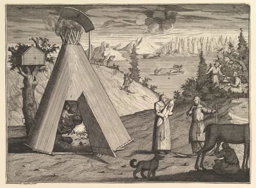 A Lapland Hut (Aubry de La Mottraye's "Travels throughout Europe, Asia and into Part of Africa...," London, 1724, vol. II, pl. 38) by William Hogarth, print, 1723-1724