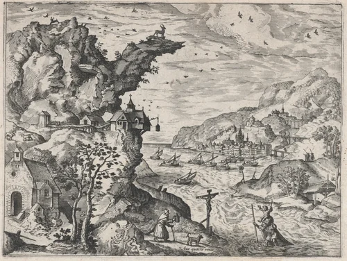 Landscape with Saint Christopher by Lucas Gassel, print, 1555-1575