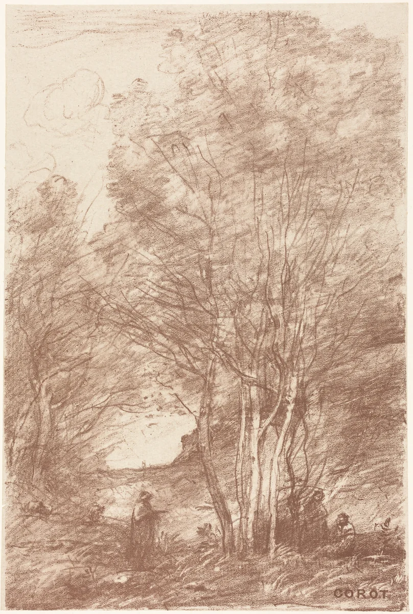 The Philosophers' Retreat (Le Repos des Philosophes) by Jean-Baptiste-Camille Corot, print, 1871