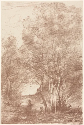 The Philosophers' Retreat (Le Repos des Philosophes) by Jean-Baptiste-Camille Corot, print, 1871
