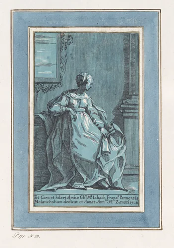 Woman Seated in Room (Melancholy) by Anton Maria Zanetti, print, 1726