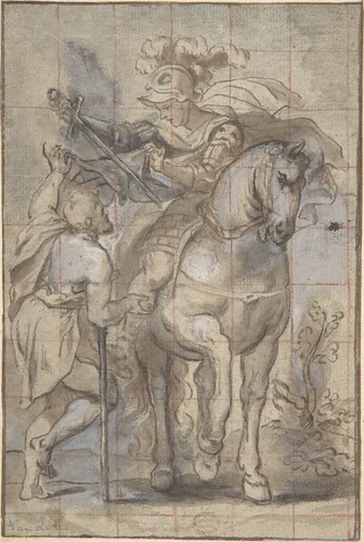 Saint Martin and the Beggar by anonymous, drawing, 1600-1700