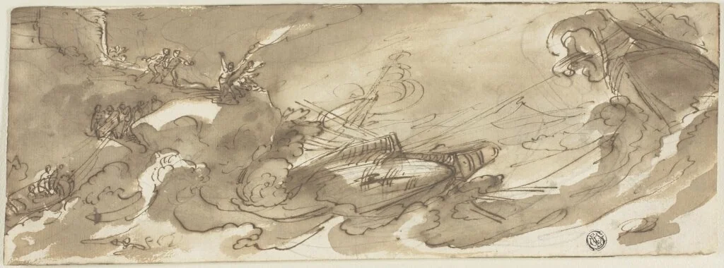 Shipwreck by Filippo Napoletano, drawing, 1622-1623