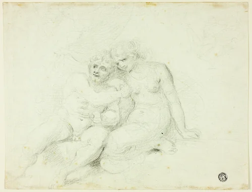 Seated Male Near Female by Johann Zoffany or Richard Cosway, drawing, 1700-1799
