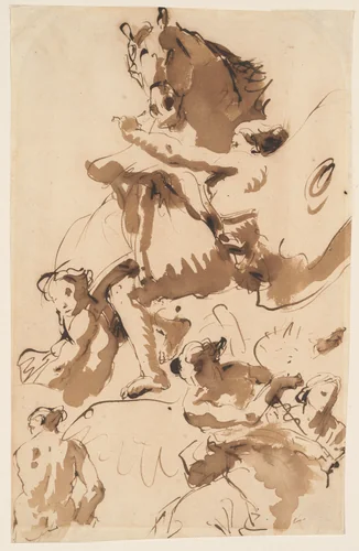 One of the Hours Holding the Bridle of a Horse of the Sun, and Other Figures by Giovanni Battista Tiepolo, drawing, 1747-1756