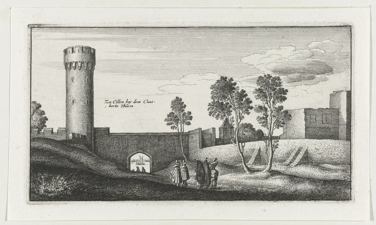 Landschap met gezicht op de stadsmuren bij Keulen by Wenceslaus Hollar, print, 1643-1644