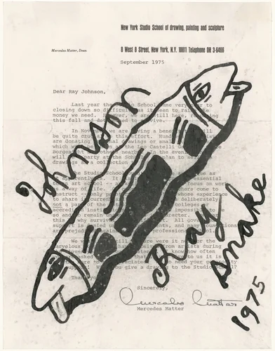 Snake by Ray Johnson, drawing, 1975