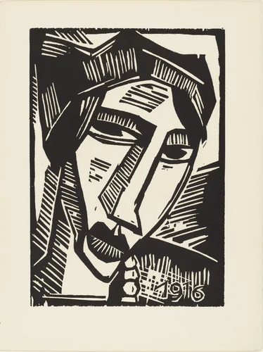 Woman's Head (plate 22) from the illustrated book Deutsche Graphiker der Gegenwart (German Printmakers of Our Time) by Karl Schmidt-Rottluff, illustrated book, 1916