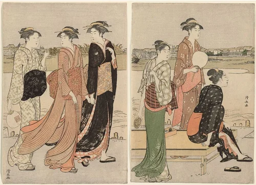 Summer Twilight on the Banks of the Sumida River by Torii Kiyonaga (鳥居清長), print, 1779-1789