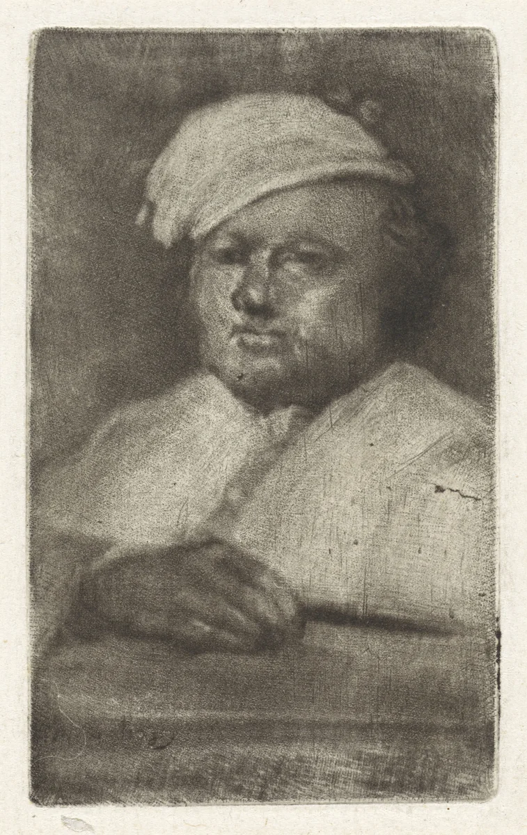 Buste van man met muts by Aert Schouman, print, 1720-1792