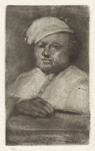 Buste van man met muts by Aert Schouman, print, 1720-1792
