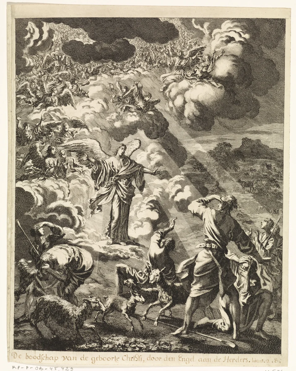 Verkondiging aan de herders by Jan Luyken, print, 1708