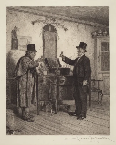 A Glass with the Squire by James David Smillie; Eastman Johnson, print, 1886