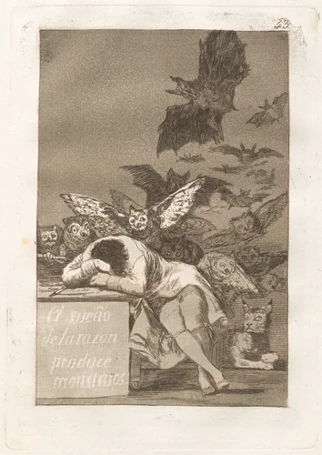 El sueño de la razon produce monstruos (The Sleep of Reason Produces Monsters) by Francisco Goya, print, 1799