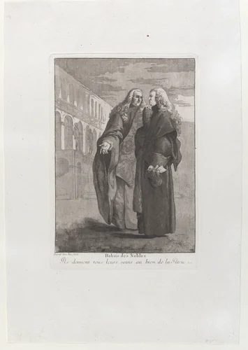 Two Venetian magistrates standing in front of the Palazzo Ducale, from the 'Divers portraits gravés à l'eau-forte et dediés à M.Dominique Corvi' by Giovanni David, print, 1775