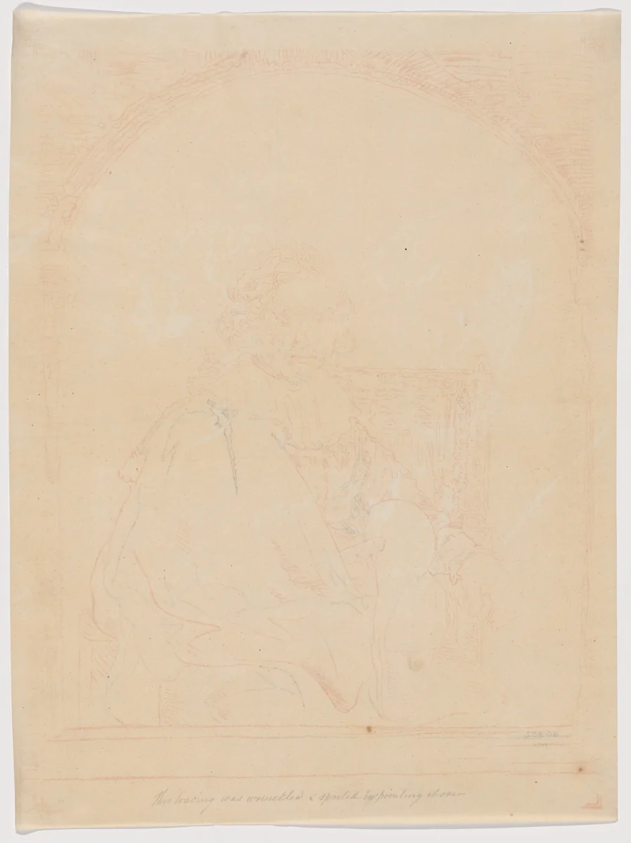 Study for Portrait of a Man in an Armchair, from Collection d'imitations de Dessins d'après les Principaux Maîtres Hollandais et Flamands by Rembrandt van Rijn, drawing, 1826