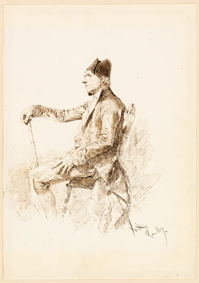 Seated Man in Profile by Mariano Fortuny, drawing, 1869