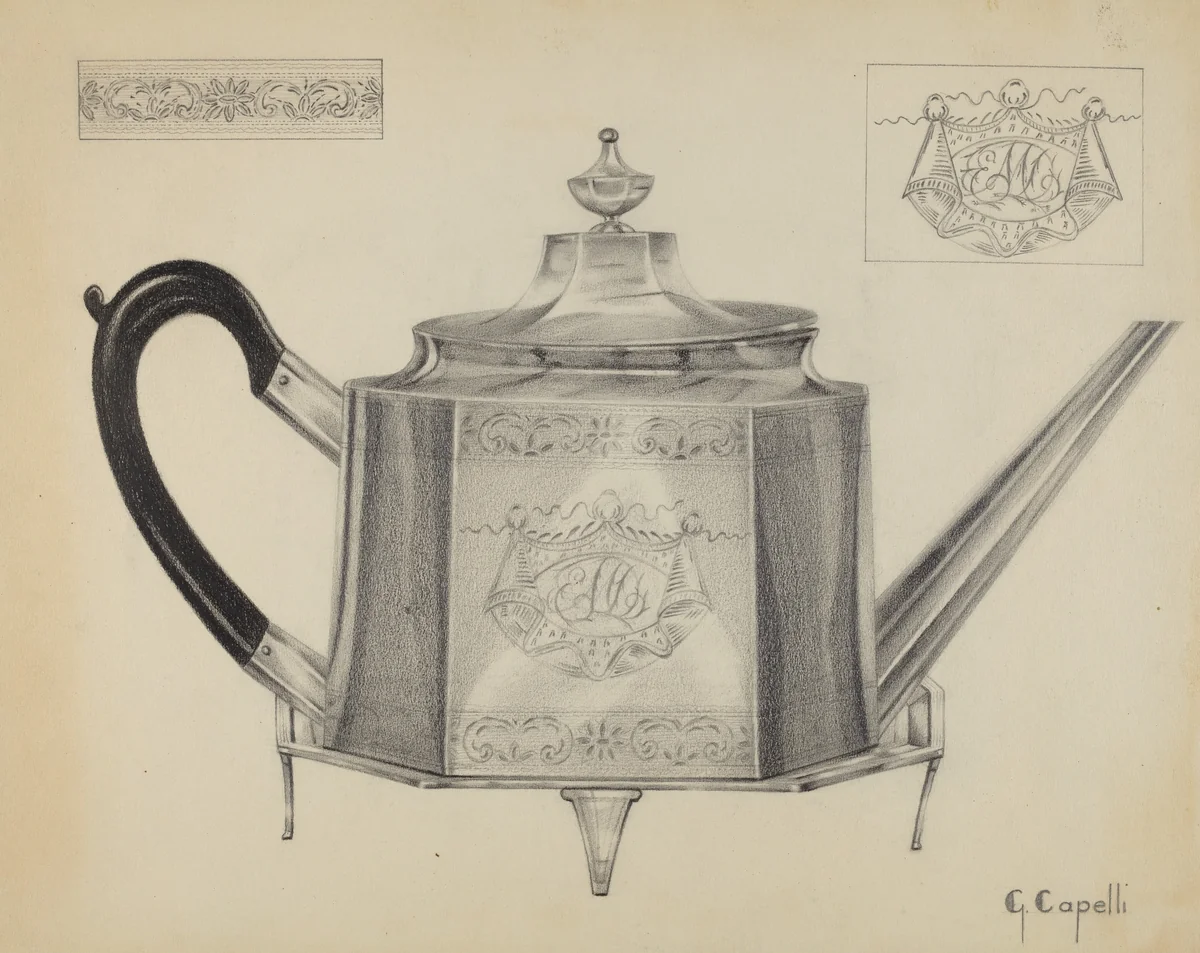 Silver Teapot with Tray by Giacinto Capelli, index of american design, 1936