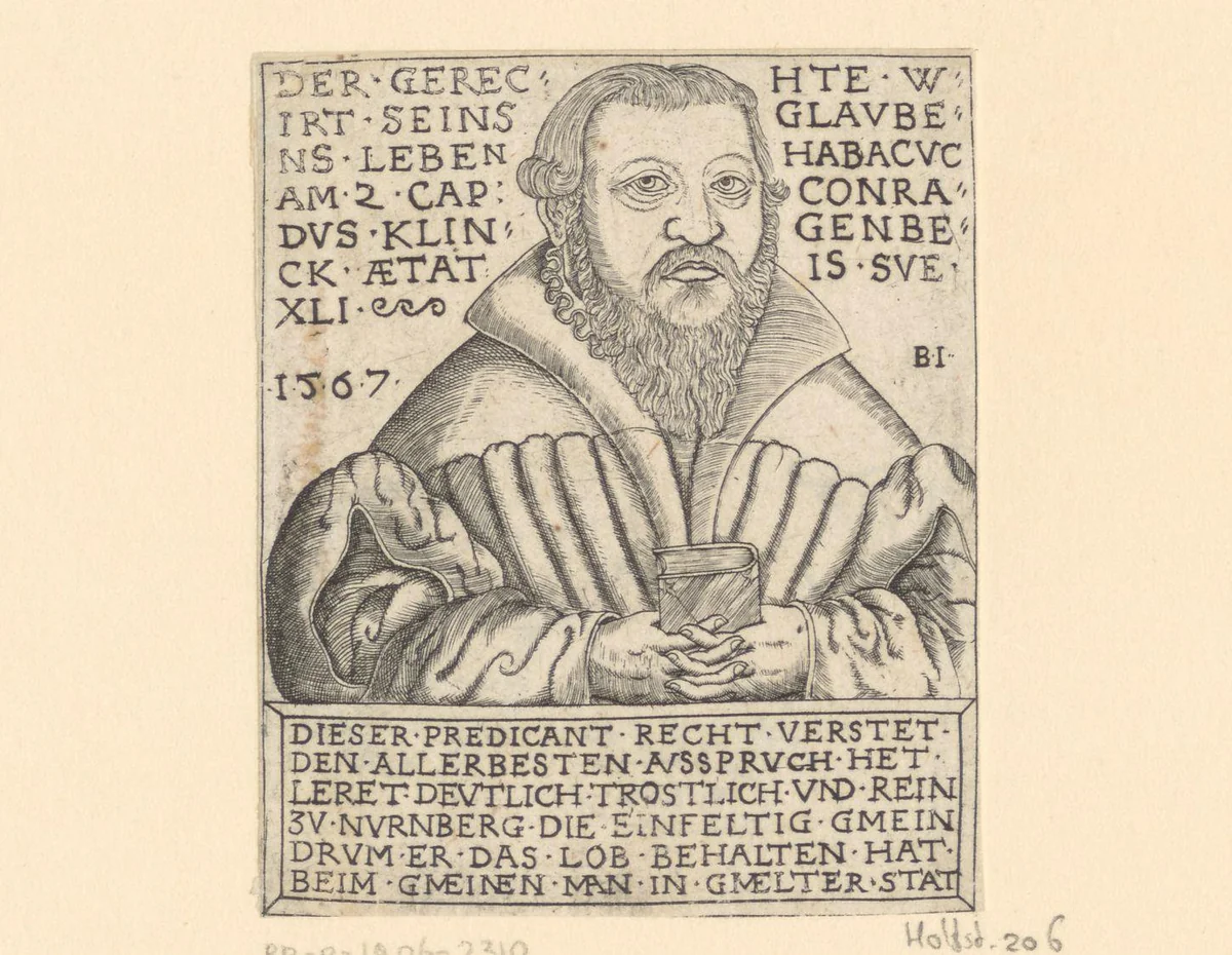 Portret van Conrad Klingenbeck by Unknown, print, 1567
