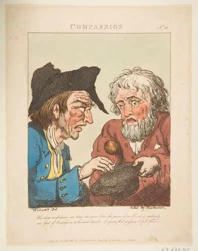 Compassion (Le Brun Travested, or Caricatures of the Passions) by Thomas Rowlandson, print, 1800
