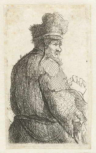 Sheet of studies of men's heads: old man seen from behind, profile right: half-figure by Rembrandt van Rijn, print, 1629