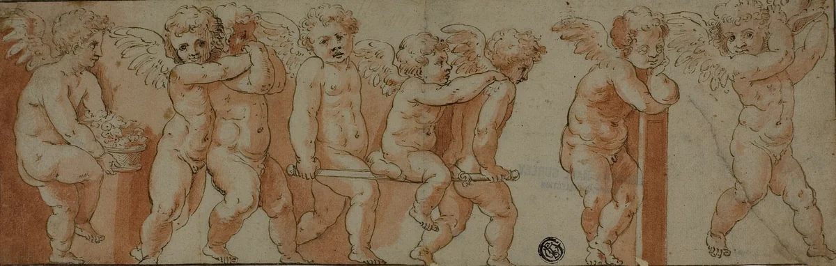 Frieze with Eight Putti by Polidoro Caldara, drawing, 1519-1543
