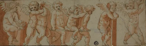 Frieze with Eight Putti by Polidoro Caldara, drawing, 1519-1543