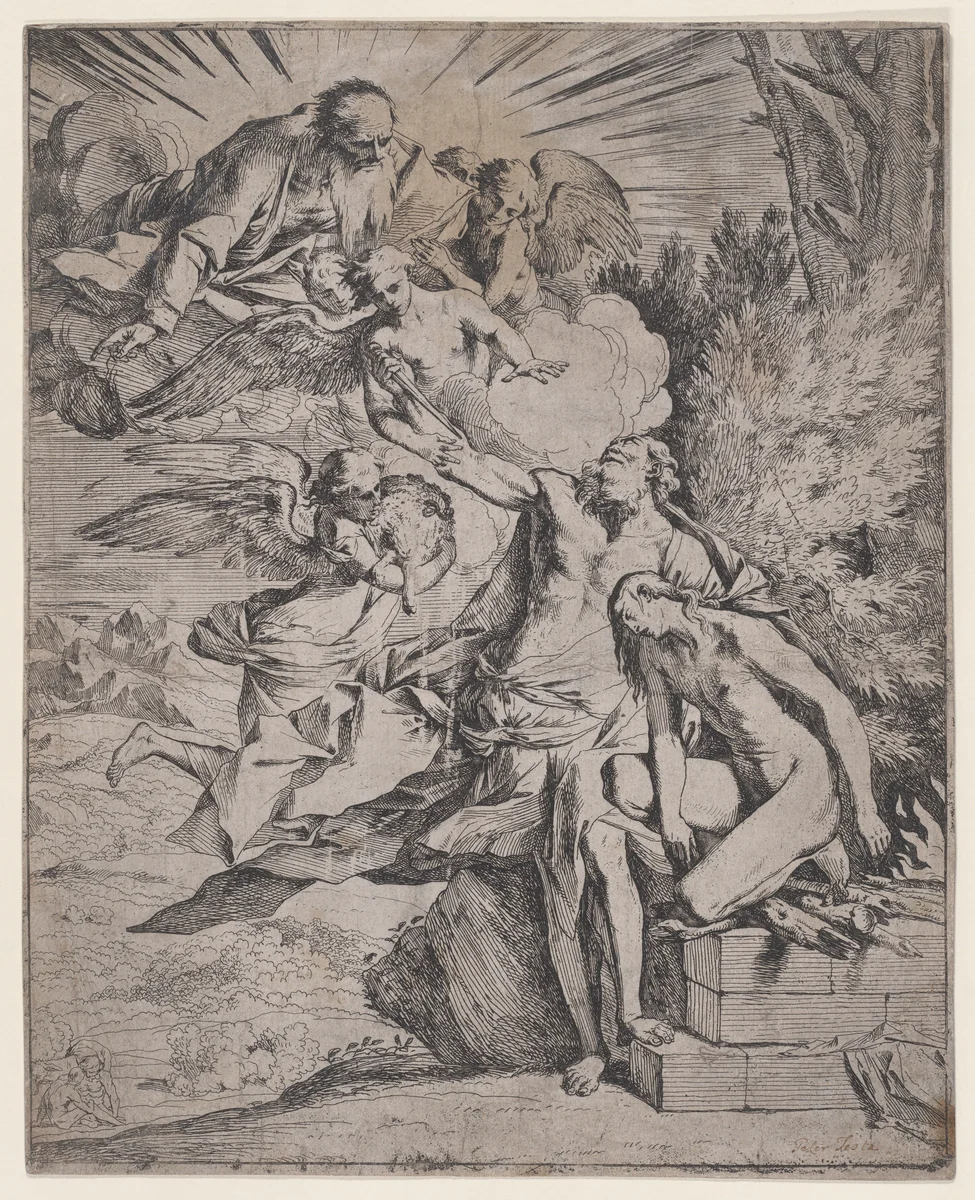 The Sacrifice of Isaac by his Father Abraham by Pietro Testa, print, 1600-1650