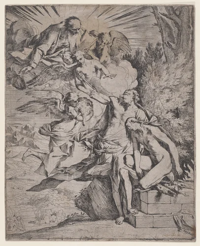The Sacrifice of Isaac by his Father Abraham by Pietro Testa, print, 1600-1650