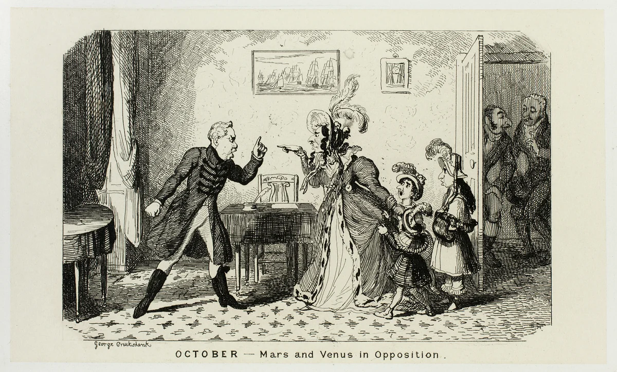 October - Mars and Venus in Opposition from George Cruikshank's Steel Etchings to The Comic Almanacks: 1835-1853 by George Cruikshank, print, 1839