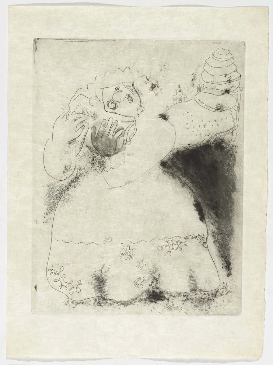 Madame Korobotchka, plate XV (supplementary suite) from Les Âmes mortes by Marc Chagall, illustrated book, 1923