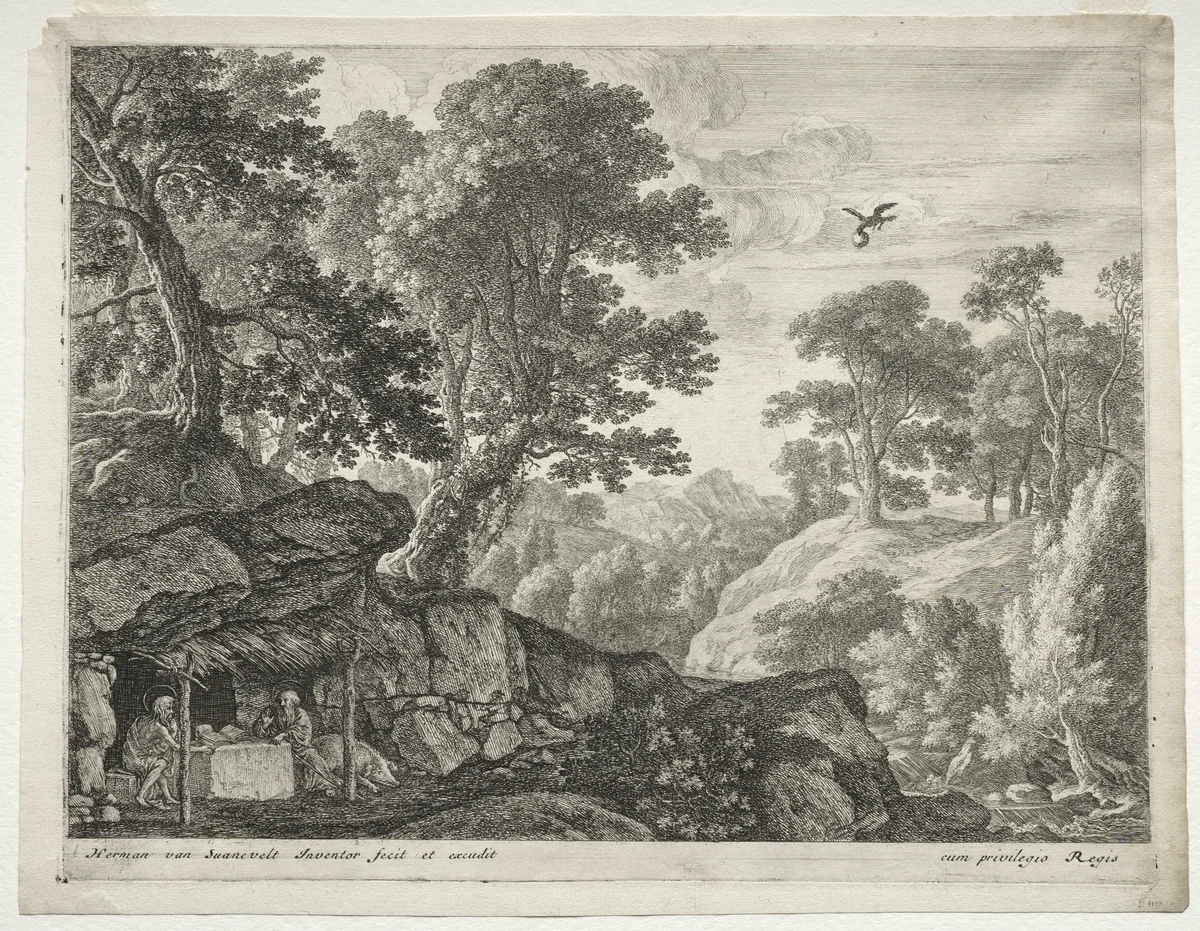 The Penitents: Landscape with Sts. Paul and Anthony by Herman van Swanevelt, print, 1620-1655