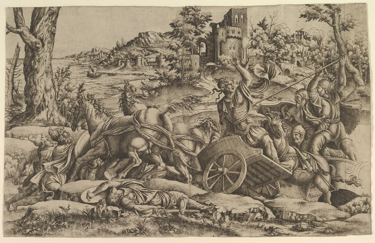 Agamemnon killing Odios by anonymous, print, 1540-1550