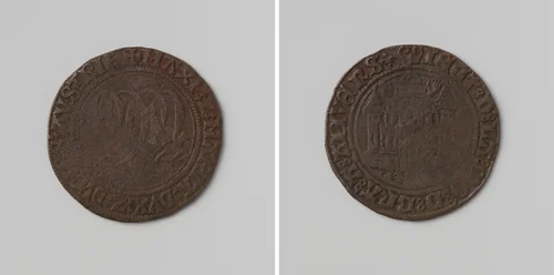Maximiliaan, aartshertog van Oostenrijk, en Maria, hertogin van Bourgondie, rekenpenning van het hertogdom Brabant by anonymous, metalwork, 1478