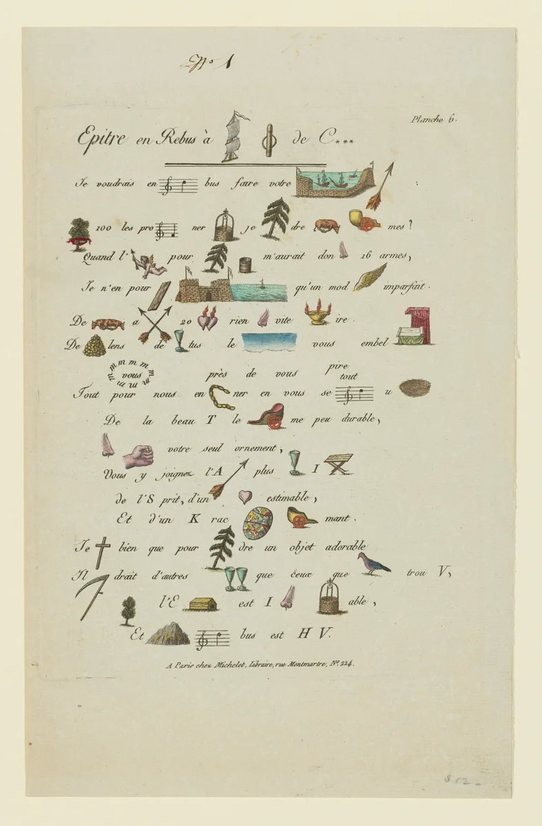 Rebus Valentine Letter by Michelet Libraire, print, 1835-1845