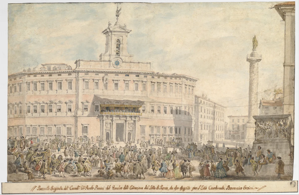 The Lottery in Piazza di Montecitorio by Giovanni Paolo Panini, drawing, 1743-1744