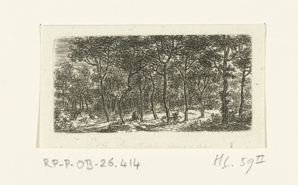 Bosgezicht met zittende man by Ernst Willem Jan Bagelaar, print, 1798-1837