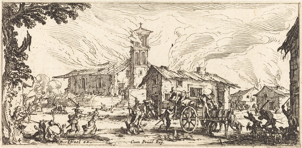 Ravaging and Burning a Village by Jacques Callot, print, 1633