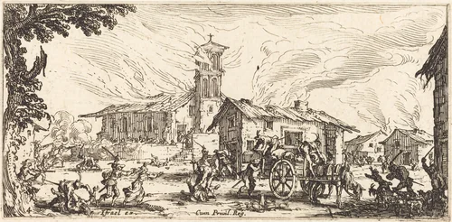 Ravaging and Burning a Village by Jacques Callot, print, 1633
